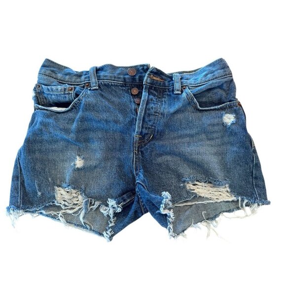 We The Free Distressed Denim Shorts Button Fly‎ Rips Blue Size 26 - Picture 1 of 9